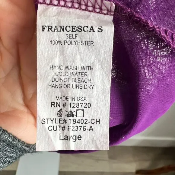 Francesca’s Sheer Metallic Dot Blouse Size L Purple Drama & Gold Foil Energy - Picture 3 of 11